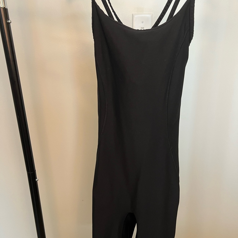 A&F YPB sculpt max strappy black onesie.